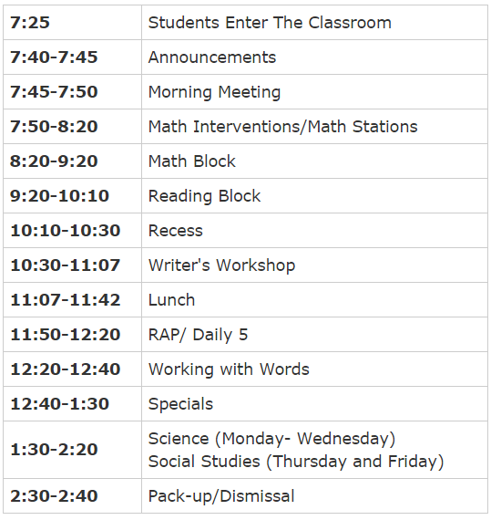 schedule-welcome-to-3rd-grade